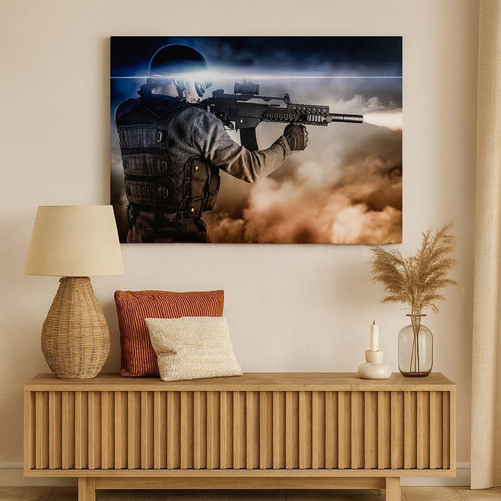 Bilder auf Leinwand 100x70cm Leinwandbild Armee Soldat Shooter kugelsichere Weste Gross Wanddeko Bil