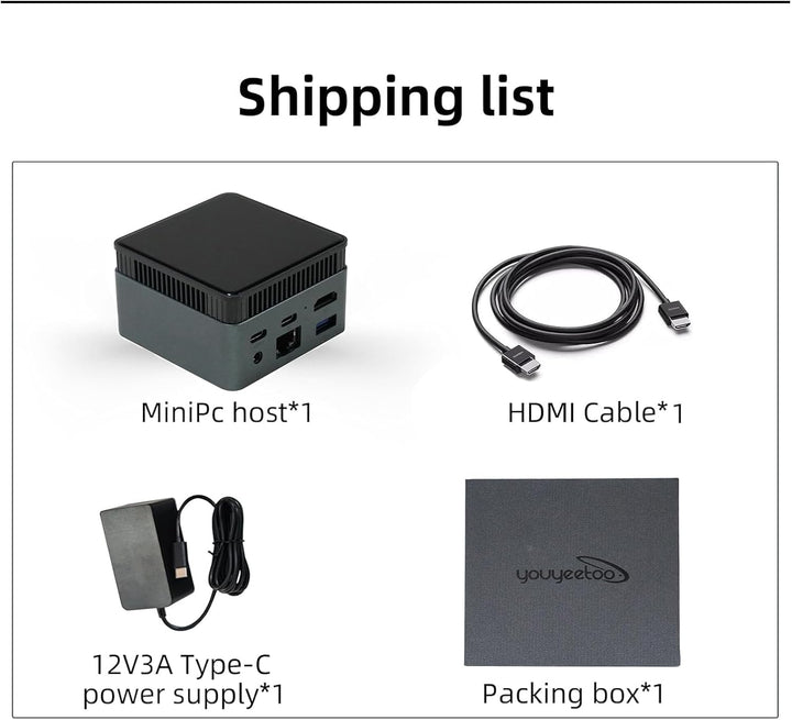 WayPonDEV BY53 Twin Lake N150 Mini Computer, Windows 11 Mini PC, LPDDR5 RAM mit Unterstützung für Zw