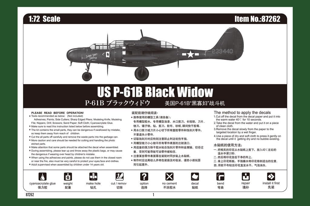 Hobby Boss 387262 US P-61B 1/72 P61B Black Widow Modellbausatz, verschieden