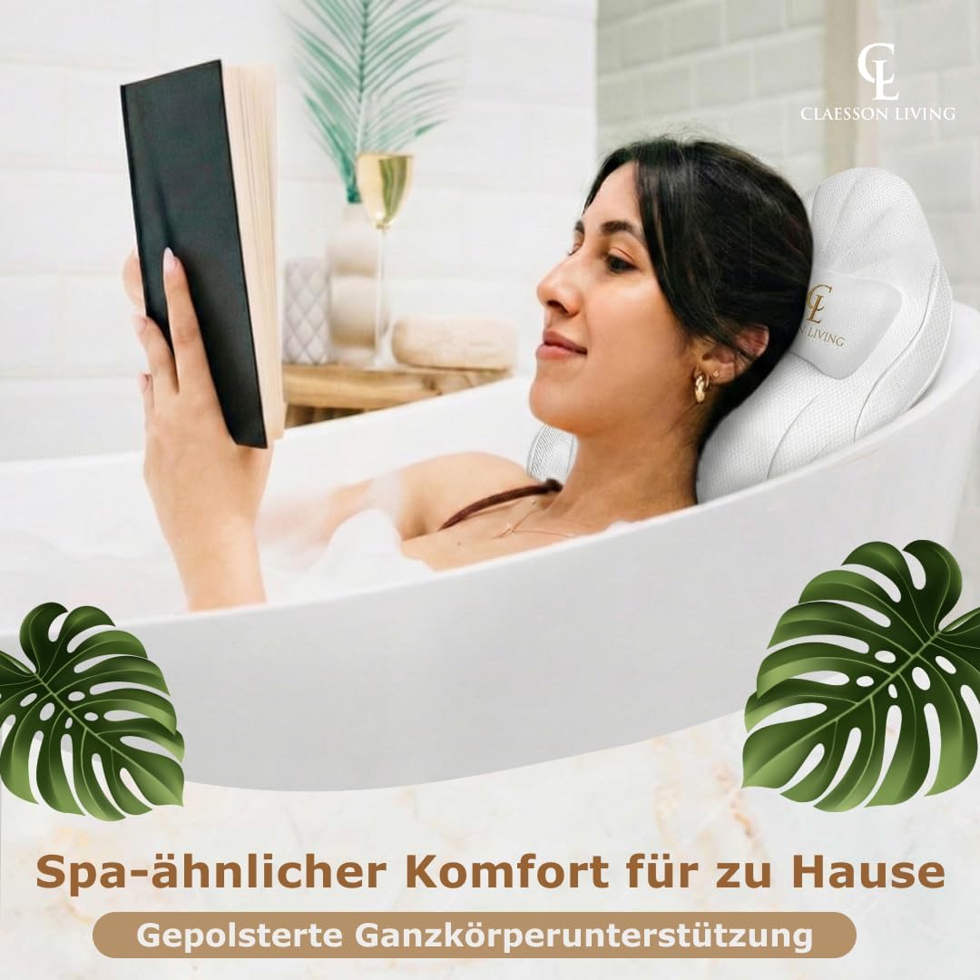 Badewannenkissen Ganzkörper Badekissen (126x41cm) - Badewannenmatte mit Kopfstütze (13cm) unterstütz