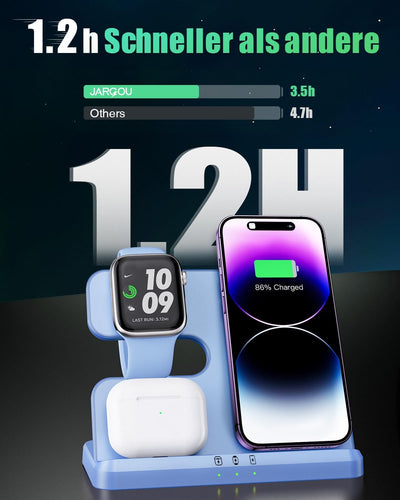 JARGOU 3 in 1 Kabelloses Ladegerät, Induktive Ladestation für Apple Watch und iPhone AirPods, Wirele