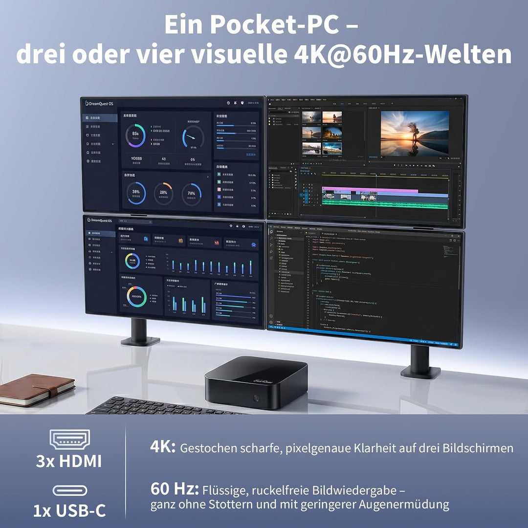DreamQuest Mini PC Windows 11 Pro - Intel N95 (bis zu 3,4 GHz) 12. Generation, 8GB RAM 512GB SSD Mic