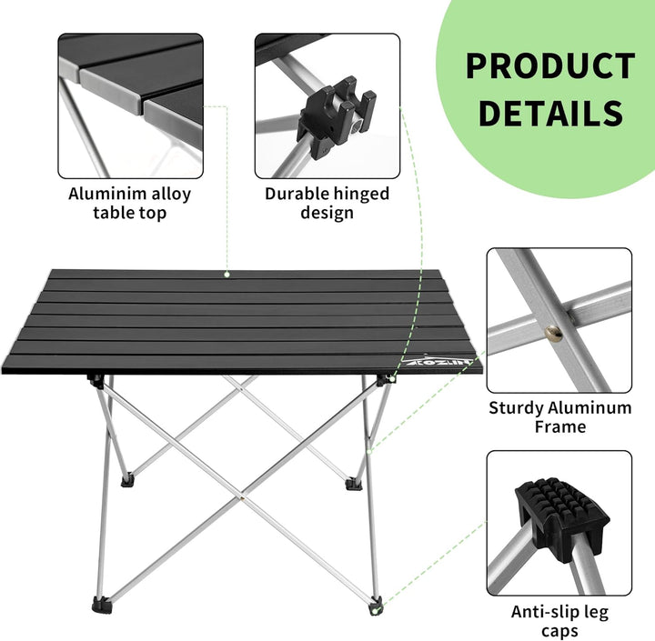 IPEB Campingtisch Klappbar, Klapptisch Camping, Tragbarer Picknicktisch Faltbar, Kleiner Aluminium-K