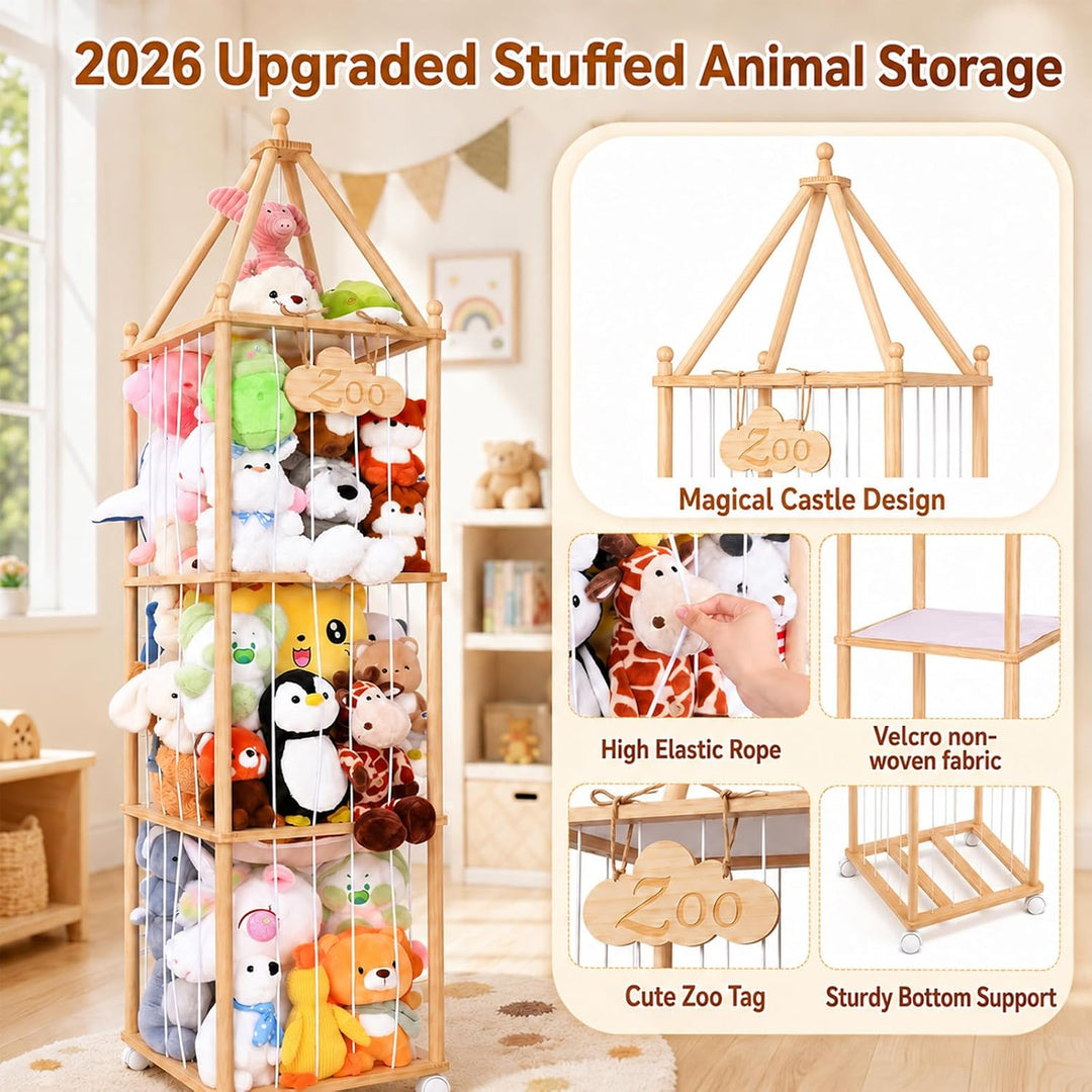 Kuscheltier Aufbewahrung Kinderzimmer 146x42x32cm, 360° Drehbar Kinder Spielzeug Organizer Regal, Gr