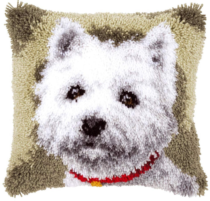 Vervaco Westie Knüpfkissen mit Knüpfhaken, Baumwolle, Mehrfarbig, 40 x 40 x 1 cm