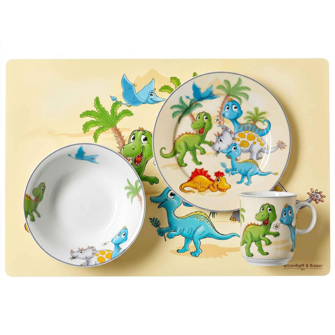 Ritzenhoff & Breker Kindergeschirr Set mit Platzset Dino, 4-teilig, Bunt, Schale Becher Teller aus P