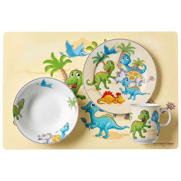 Ritzenhoff & Breker Kindergeschirr Set mit Platzset Dino, 4-teilig, Bunt, Schale Becher Teller aus P