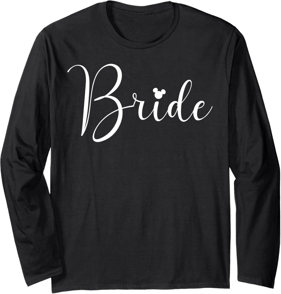 Disney Mickey Mouse Bride Cursive White Text Logo Langarmshirt