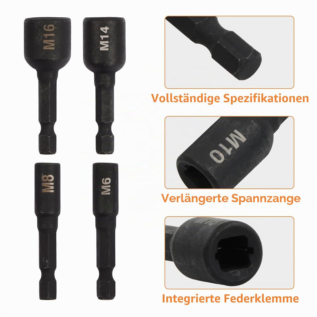 8 Stück Gewindebohrer Stecknuss Buchse Adapter M4-M16, 1/4 Zoll Sechskantschaft Maschinengewindebohr