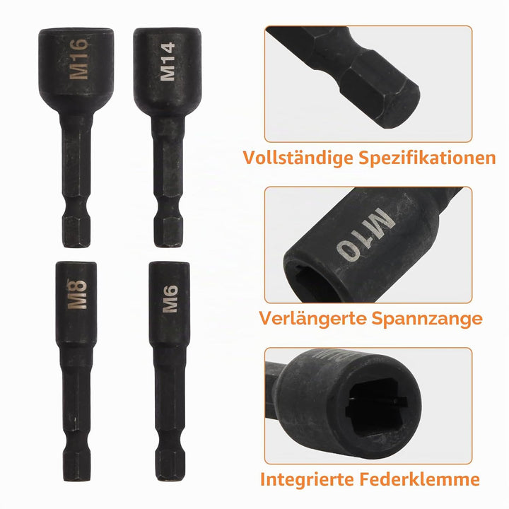 8 Stück Gewindebohrer Stecknuss Buchse Adapter M4-M16, 1/4 Zoll Sechskantschaft Maschinengewindebohr