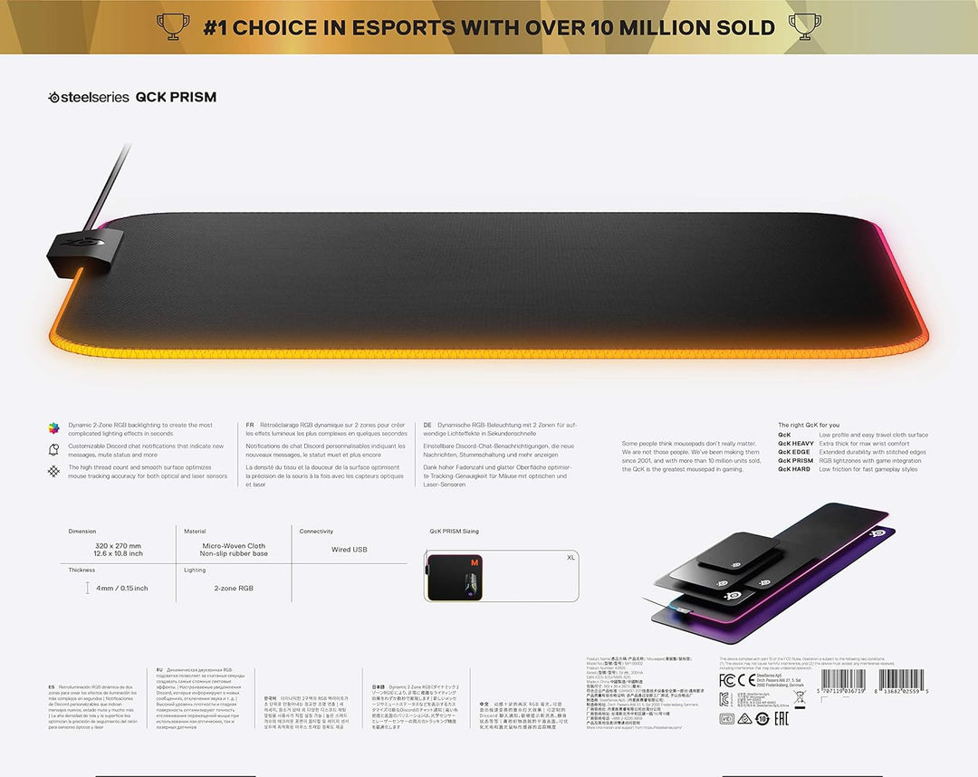 SteelSeries QcK Prism Cloth M - Gaming Mauspad – 2 Zonen RGB-Beleuchtung – Mittelgrosse (320mm x 270