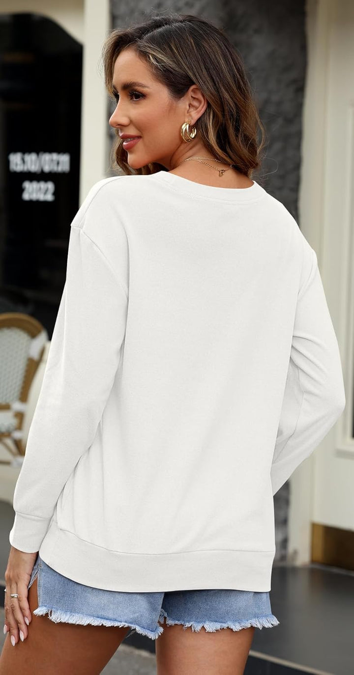 WNEEDU Damen Langarmshirts Lässige Sweatshirts mit Taschen Weiss L, Weiss L