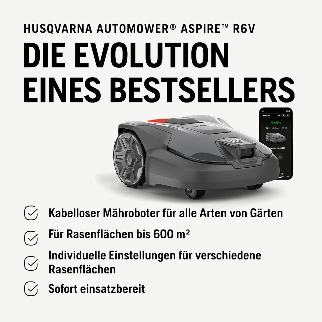 HUSQVARNA Automower® Aspire R6V – Mähroboter ohne Begrenzungskabel, AI Vision Objekterkennung, GPS-N