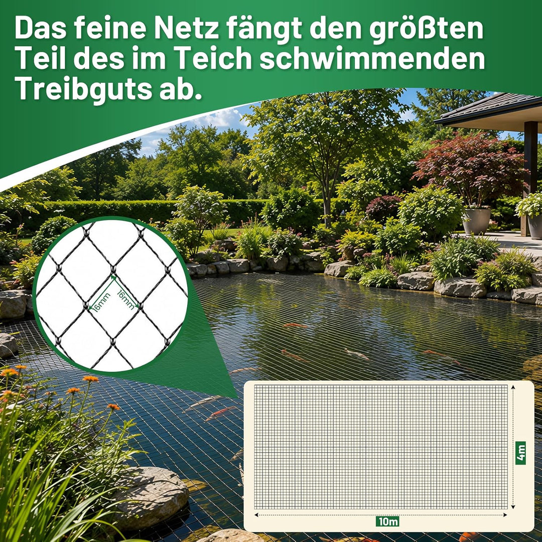 Teichnetz - 4x10m I Vogelschutznetz Katzennetz für Balkon, witterungs | UV-beständig I Teich Netz fe