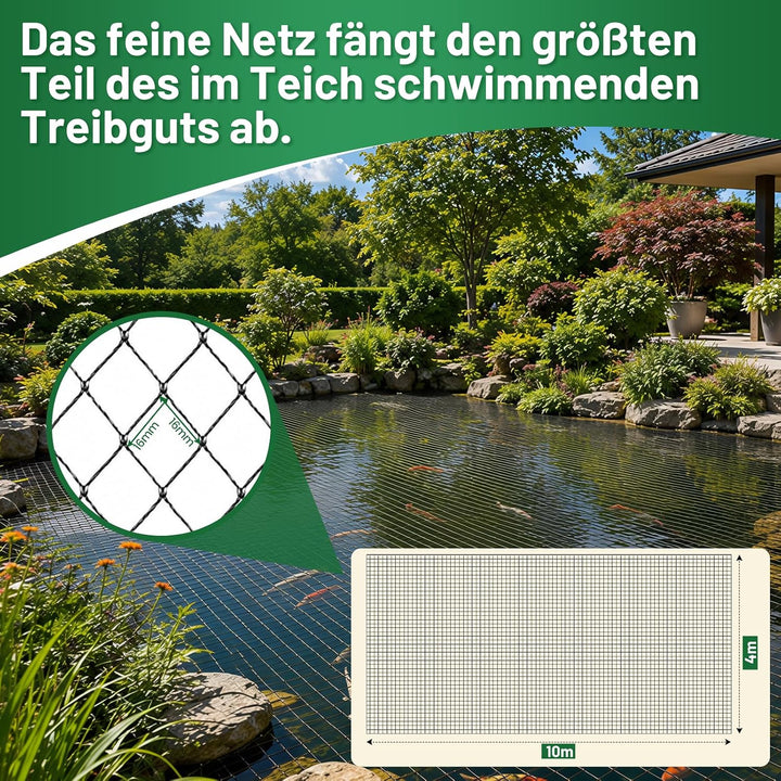 Teichnetz - 4x10m I Vogelschutznetz Katzennetz für Balkon, witterungs | UV-beständig I Teich Netz fe