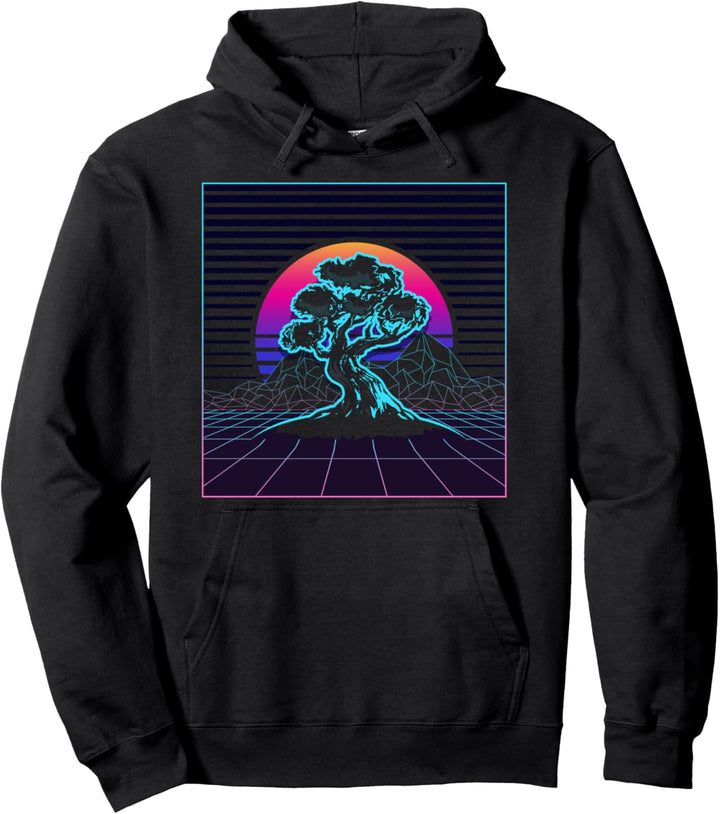 Bonsai Baum Japanisch Zen Synthwave Sun Vaporwave Aesthetic Pullover Hoodie