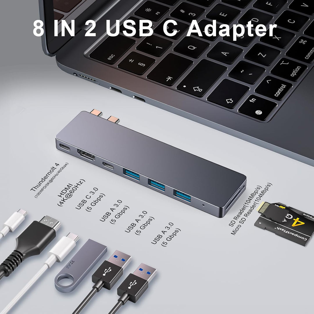USB C Hub, 8 IN 2 USB Adapter für MacBook Pro Air, Thunderbolt 4 Dock 100W PD, 40Gbps, 4K HDMI, USB