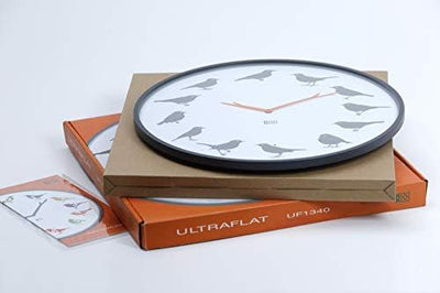 KOOKOO UltraFlat Grau, Moderne Singvogeluhr mit 12 heimischen Vogelstimmen, Grau