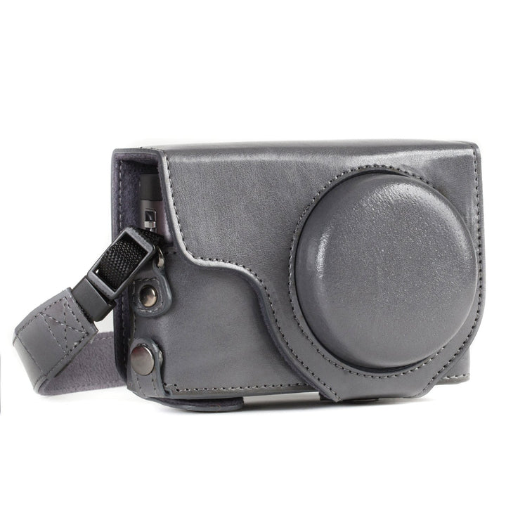MegaGear MG1261 Panasonic Lumix DC-TZ95, DC-TZ90 Ever Ready Leder Kamera-Case mit Trageriemen - Grau