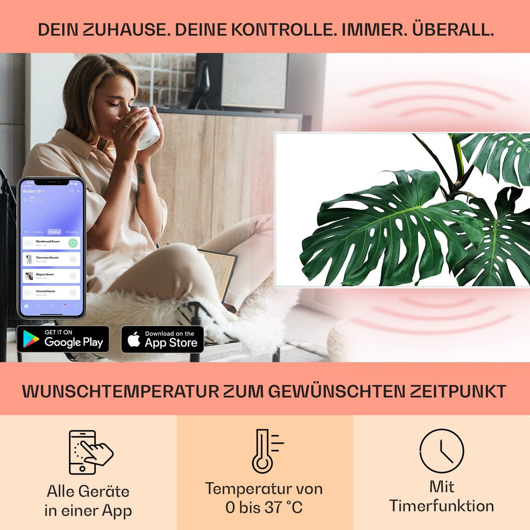 Klarstein Air Art Smart Infrarotheizung, Infrarot Heizung mit IoT/WiFi App-Steuerung, Erkennung Offe