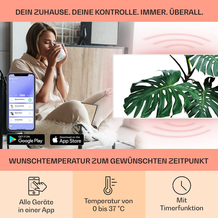 Klarstein Air Art Smart Infrarotheizung, Infrarot Heizung mit IoT/WiFi App-Steuerung, Erkennung Offe