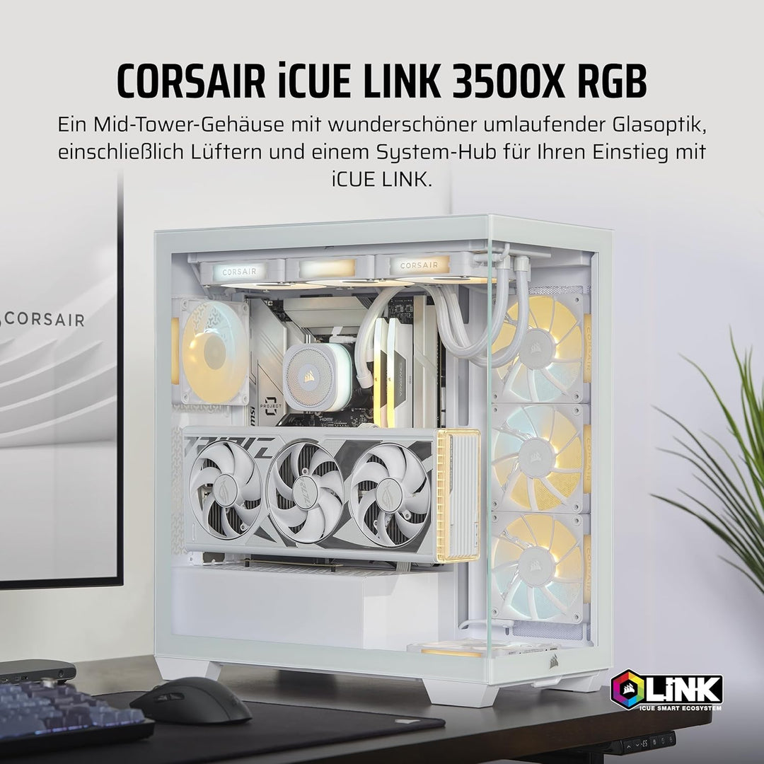 CORSAIR iCUE LINK 3500X RGB Mid-Tower ATX PC-Gehäuse - Gehärtetes Panorama-Glas - Umgekehrte Verbind