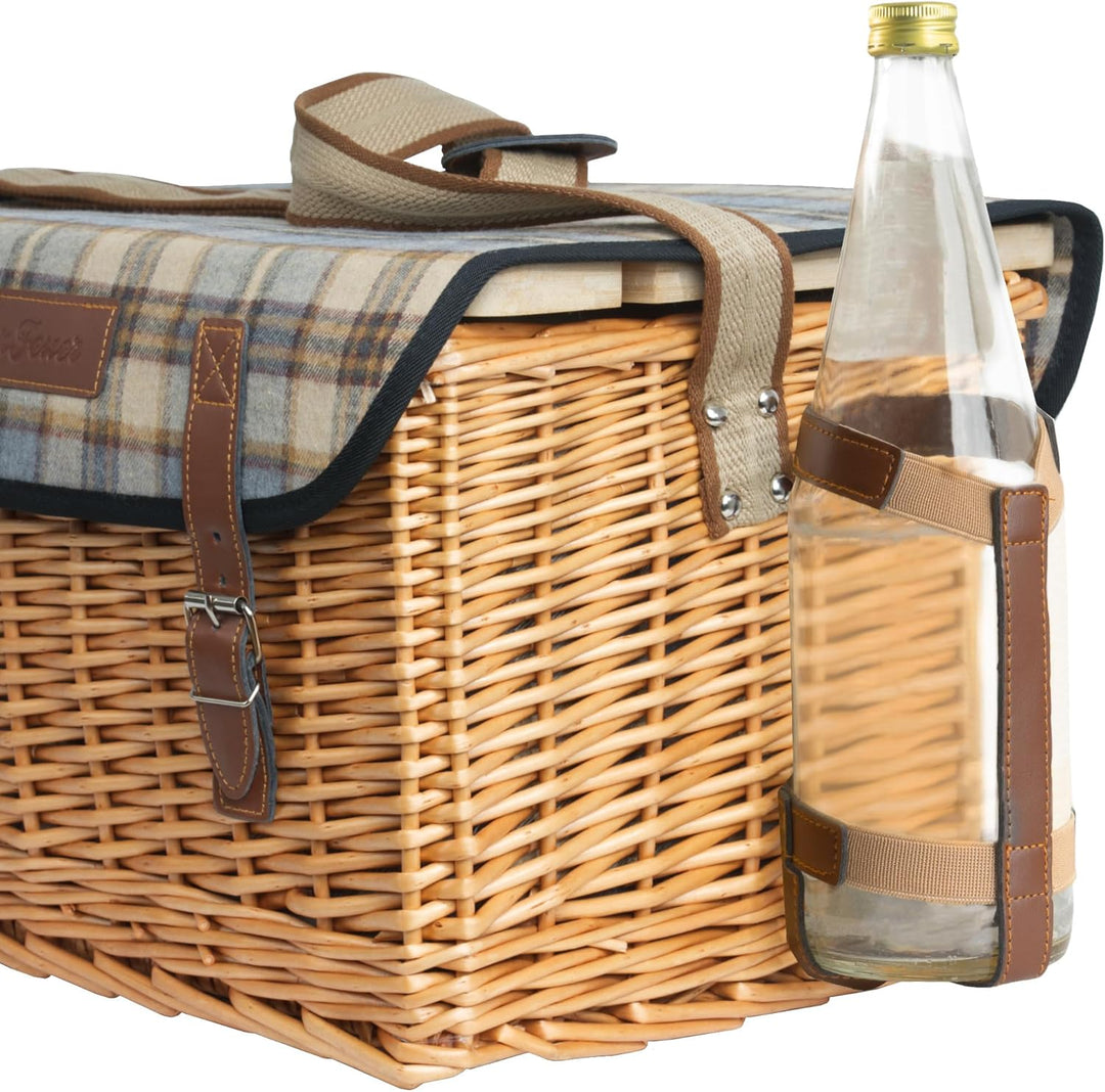 CampFeuer Picknickkorb 4 Personen mit Geschirr-Set und Serviertisch | 25-teilig | Picknickkoffer mit