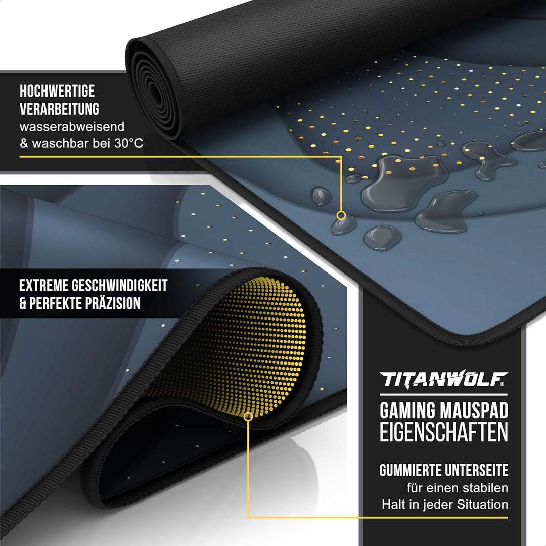 TITANWOLF - XXL Speed Gaming Mauspad 900 x 400mm - XXL Mousepad - Tischunterlage Large Size - verbes