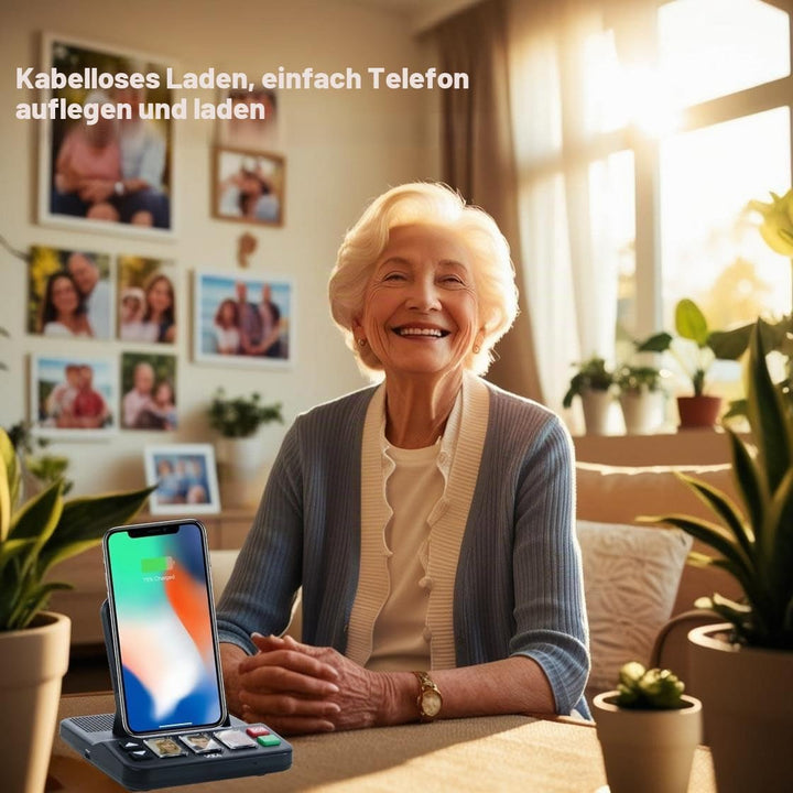 VOCA Senior Freisprechanlage mit 3 Geschwindigkeitswahl-Fototasten, Notruf, kabelloses Laden, Anrufa