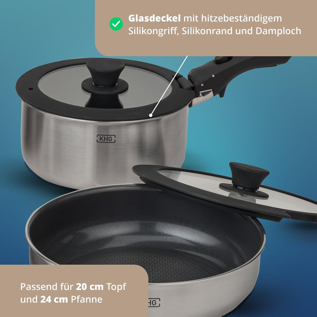 KHG Topf- &amp; Pfannenset 8-teilig, Keramik, Platzsparend, Platzsparend