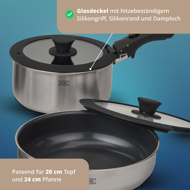 KHG Topf- &amp; Pfannenset 8-teilig, Keramik, Platzsparend, Platzsparend