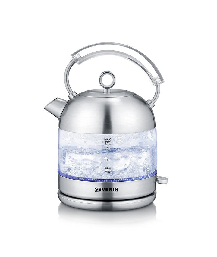 SEVERIN Retro Glas Wasserkocher, leistungsstarker und kompakter Wasserkocher im hochwertigen Retro D