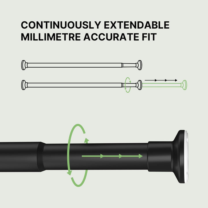 Klemmstange für Gardinen 90-160cm, Schwarz, Ø 25 mm, Duschvorhangstange ohne Bohren - Vorhangstange