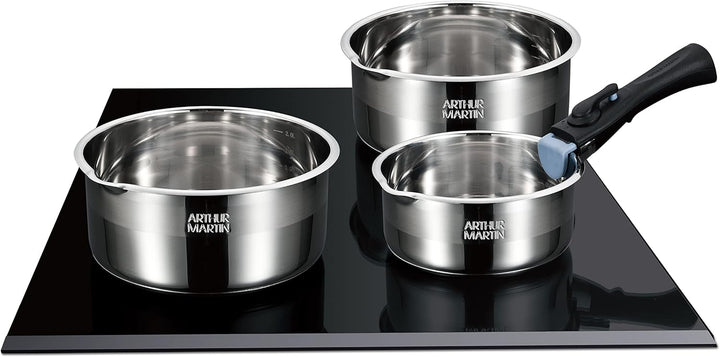 Arthur Martin - Set mit 3 Töpfen aus Edelstahl, abnehmbarer Griff – AM3456