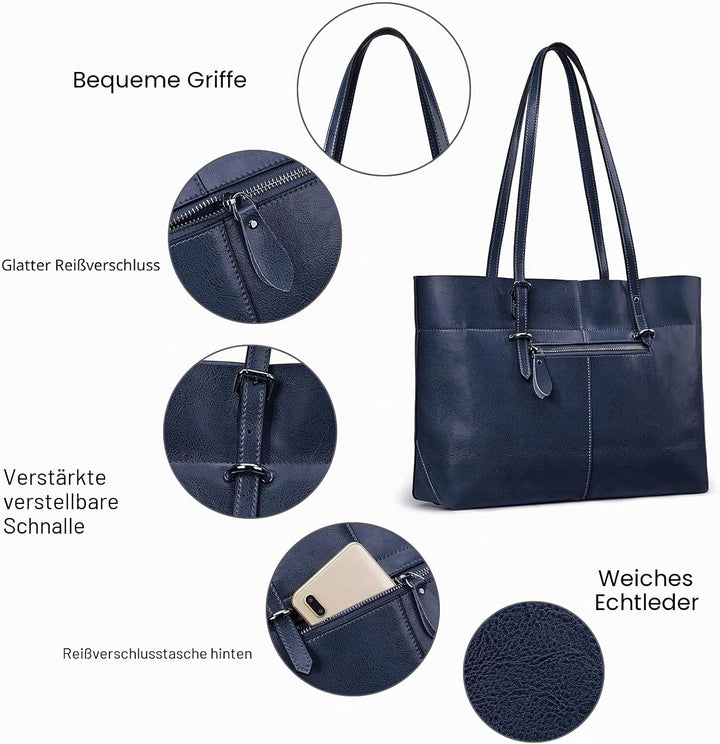 S-ZONE Damen Handtasche Rindspalt Leder Schultertasche Umhängetasche Grosse Shopper Tote Beutel Köni