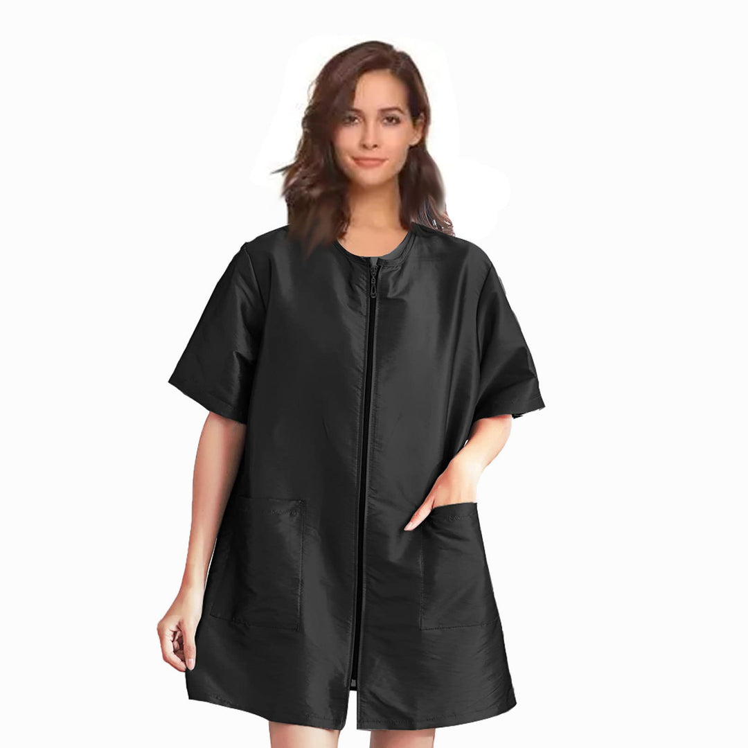 Gliitatu Dog Grooming Smock with Full Zipper, Non-Sticky Hair Groomer Smock Cosmetic Smock Hair Styl