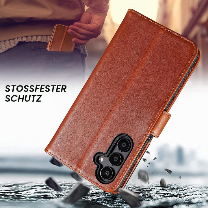 LENSUN Echtleder Hülle für Samsung Galaxy A54, Handyhülle [Echtes Leder][Kartenfach][RFID Schutz][St