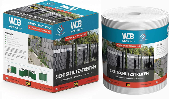 WDB - Sichtschutzstreifen für Doppelstabmatten Sichtschutz Zaun - 19 cm x 26 m - Hart PP Windschutz
