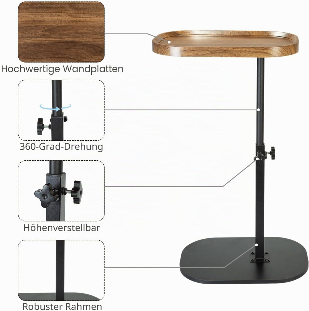 XUDREZ Beistelltisch in C-Form, 360° drehbar, schiebbarer C-förmiger Beistelltisch, kleiner moderner