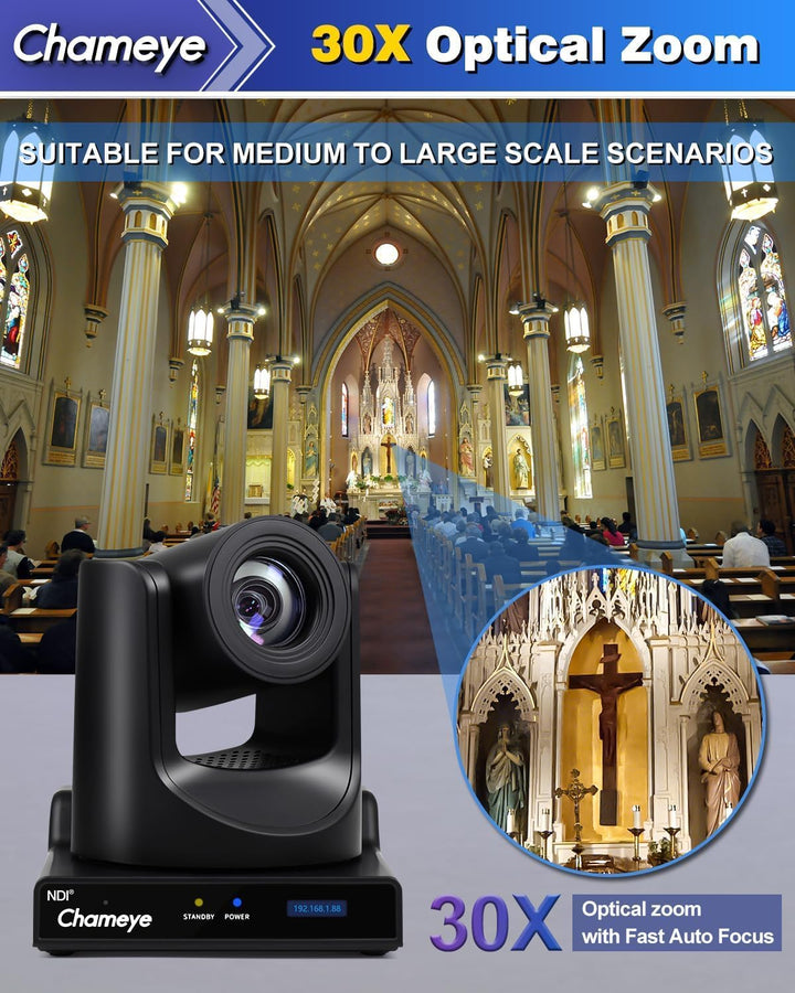 Chameye NDI PTZ Camera 30x Bundle 3G-SDI HDMI USB 3.0 IP PoE AI Auto Tracking Kits + IP PTZ Controll