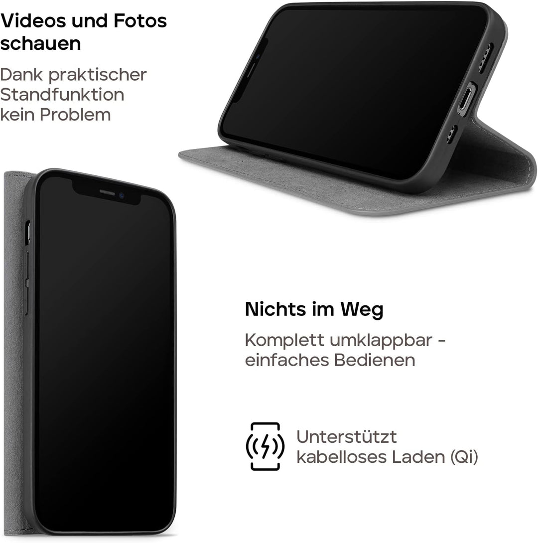 WIIUKA Hülle für iPhone 12 Mini, Lederhülle, Deutsches Premium Leder, mit Kartenfach, extra Dünn, Ha