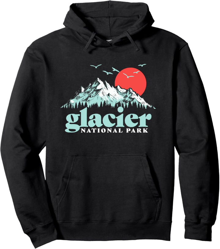 Glacier National Park Vintage 80s Mountains Retro Graphic Pullover Hoodie