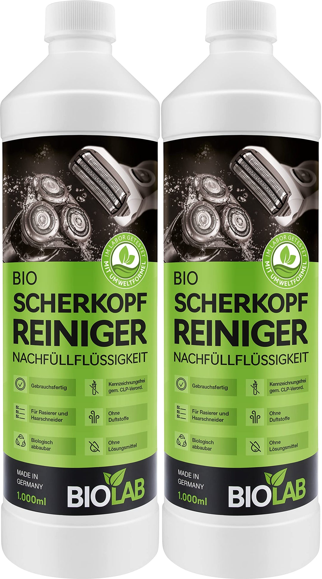 BIOLAB Bio Scherkopfreiniger (2 x 1000 ml) Nachfüllflüssigkeit für Clean & Renew, passend für Braun