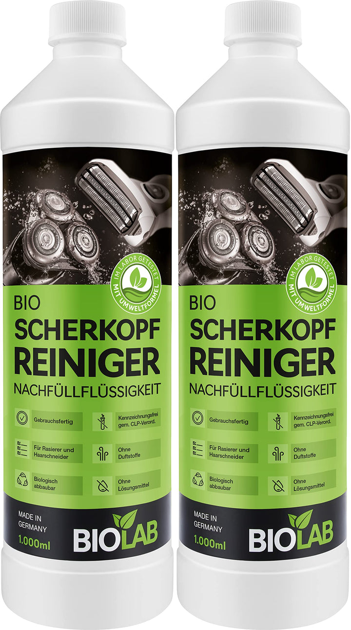 BIOLAB Bio Scherkopfreiniger (2 x 1000 ml) Nachfüllflüssigkeit für Clean & Renew, passend für Braun