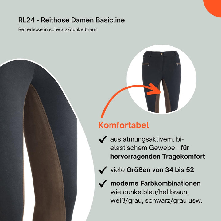 HKM by Reiterladen24 - Damen Reithose Vollbesatz BASICLINE schwarz/dunkelbraun 44