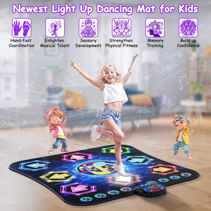 Tanzmatte für Kinder ab 3-12 Jahre, 2025 Musikmatte mit 8 LED-Lichtern&Bluetooth,Tanzmatte für mädch