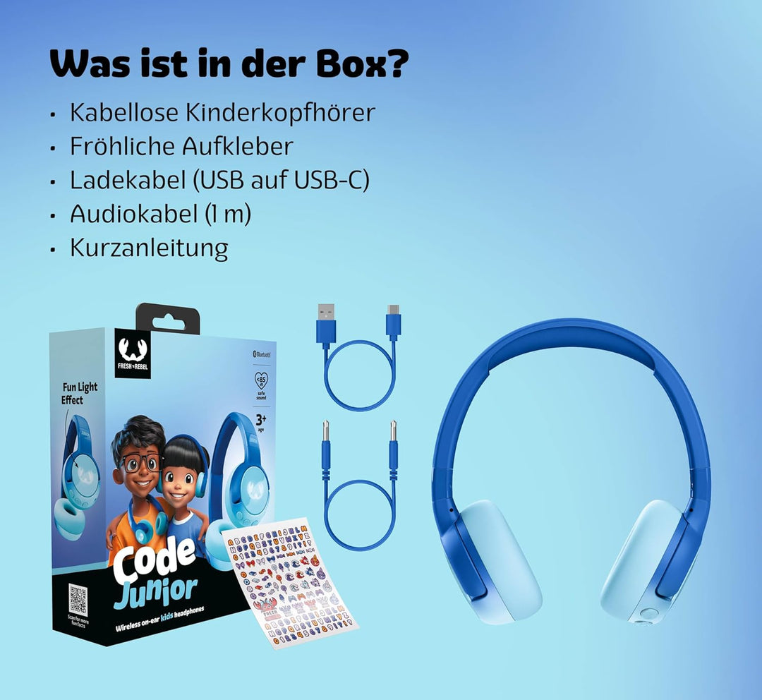 Fresh 'n Rebel Code Junior, kabellose Bluetooth-Kopfhörer für Kinder, sicherer Klang (, Wavy Water