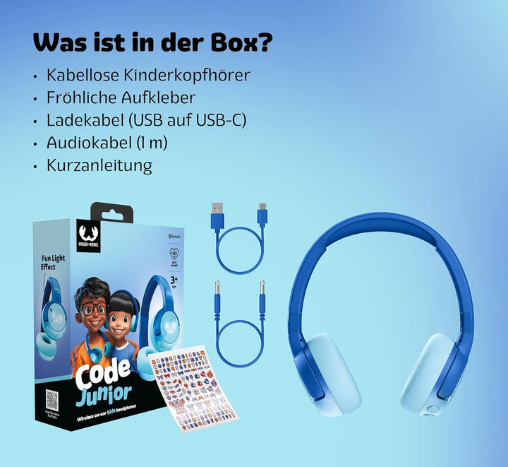 Fresh 'n Rebel Code Junior, kabellose Bluetooth-Kopfhörer für Kinder, sicherer Klang (, Wavy Water
