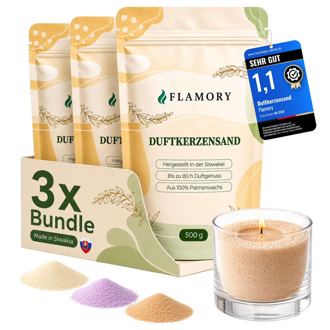 Kerzensand mit Duft Entspannungs Set 3x500g – [Vanille/Lavendel/Sandelholz] – 18 Dochte inklusive –