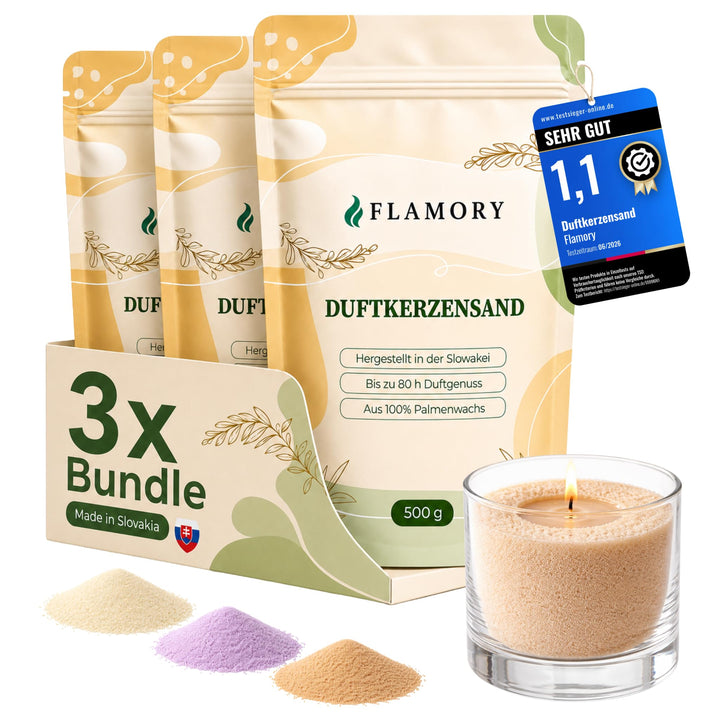 Kerzensand mit Duft Entspannungs Set 3x500g – [Vanille/Lavendel/Sandelholz] – 18 Dochte inklusive –